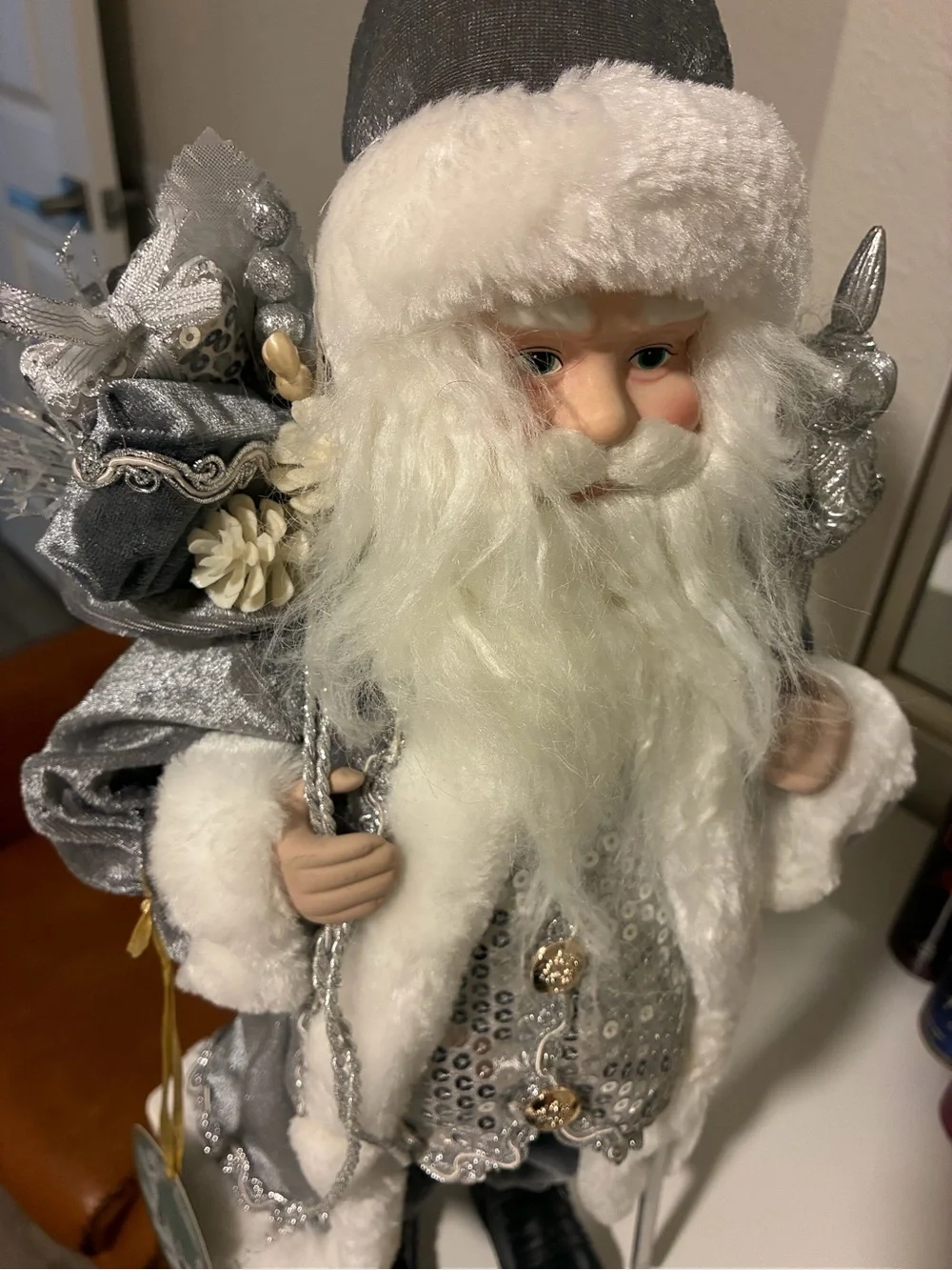 Silver & White Holiday Santa Figurine - Elegant Seasonal Decor